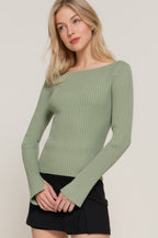 Ribbed Boat Neck Sweater -