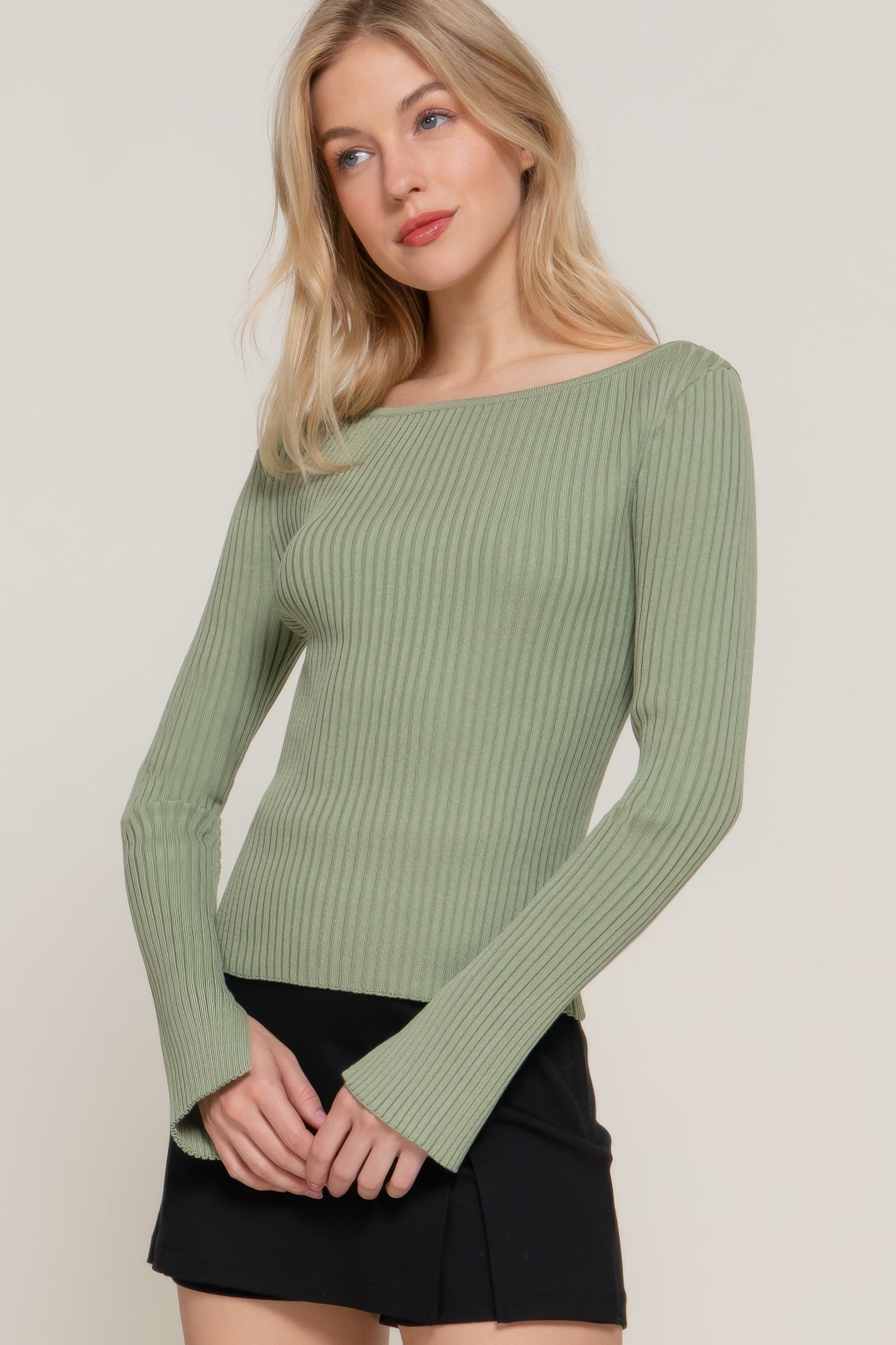Ribbed Boat Neck Sweater -
