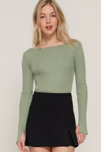 Ribbed Boat Neck Sweater -