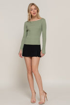 Ribbed Boat Neck Sweater -