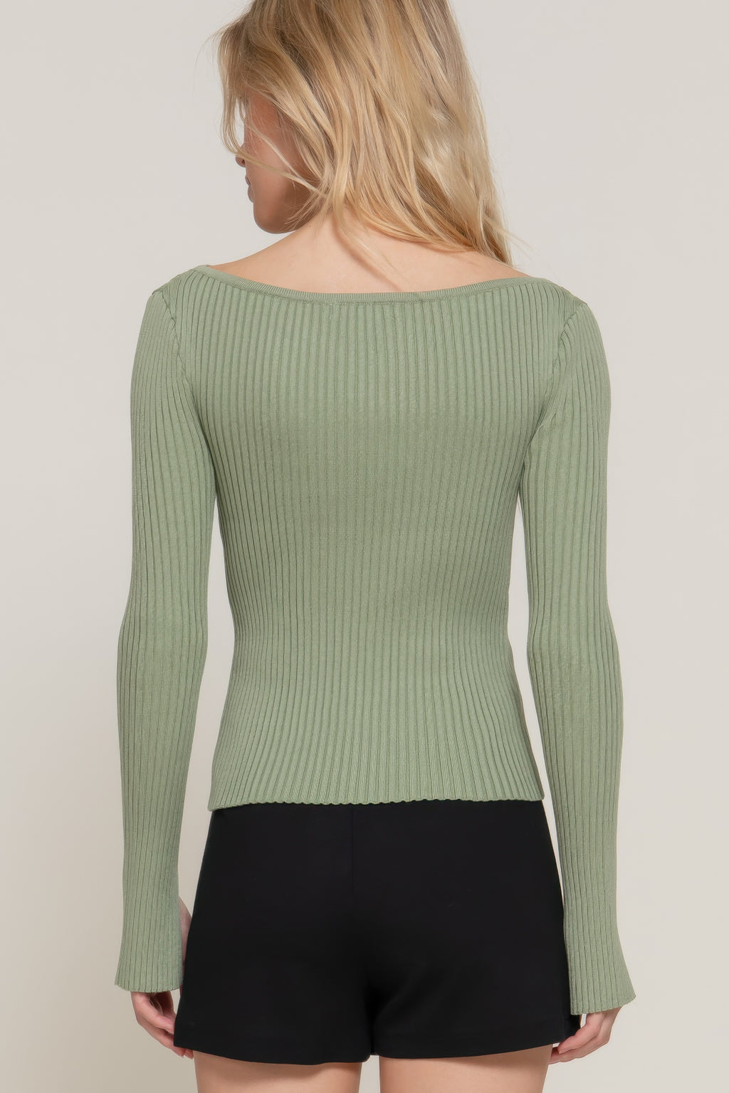 Ribbed Boat Neck Sweater -