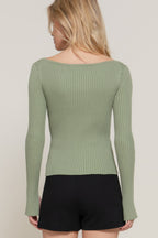 Ribbed Boat Neck Sweater -