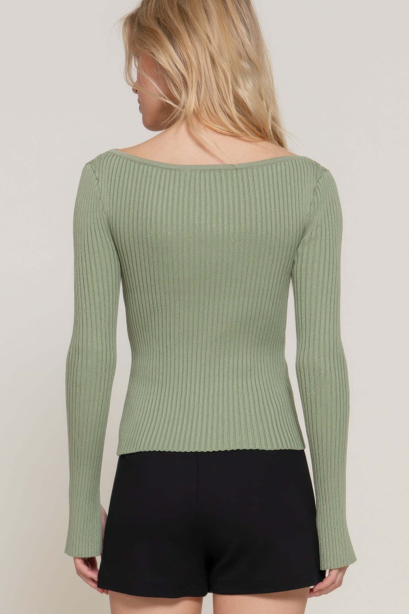 Ribbed Boat Neck Sweater -