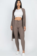 Ribbed Cardigan and Leggings Set - Taupe