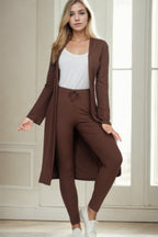 Ribbed Cardigan and Leggings Set - Coffee