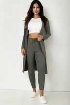 Ribbed Cardigan and Leggings Set - Olive