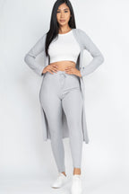 Ribbed Cardigan and Leggings Set - Grey