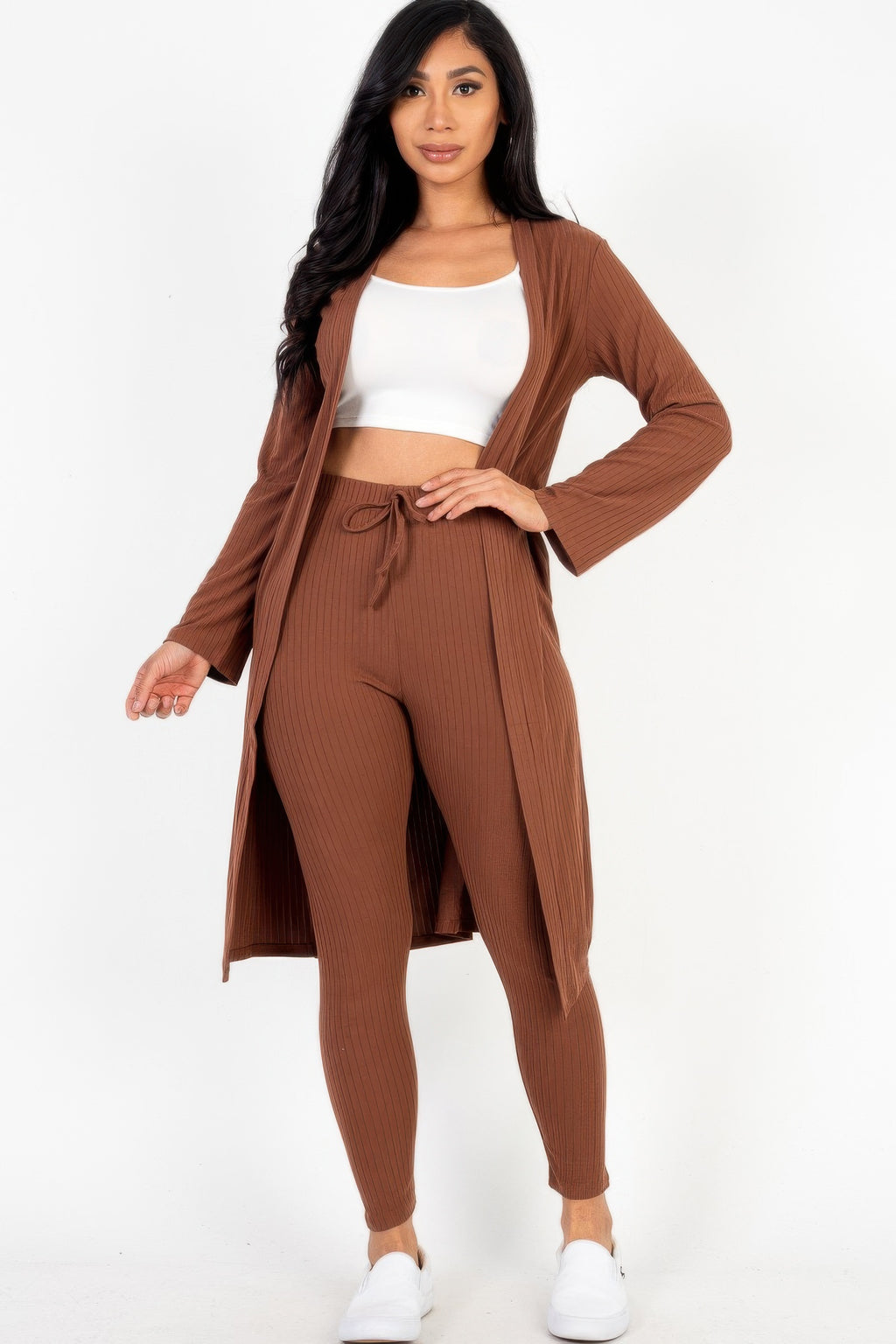 Ribbed Cardigan and Leggings Set -