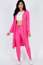 Ribbed Cardigan and Leggings Set - Berry