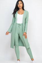 Ribbed Cardigan and Leggings Set - Green Bay