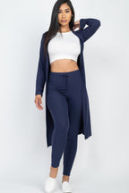 Ribbed Cardigan and Leggings Set - Navy