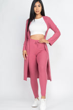 Ribbed Cardigan and Leggings Set - Dark Mauve