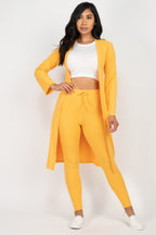 Ribbed Cardigan and Leggings Set - Gold