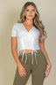 Ribbed Ruched Drawstring Top - White