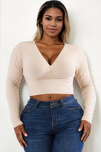 Ribbed Wrap Front Top - Khaki
