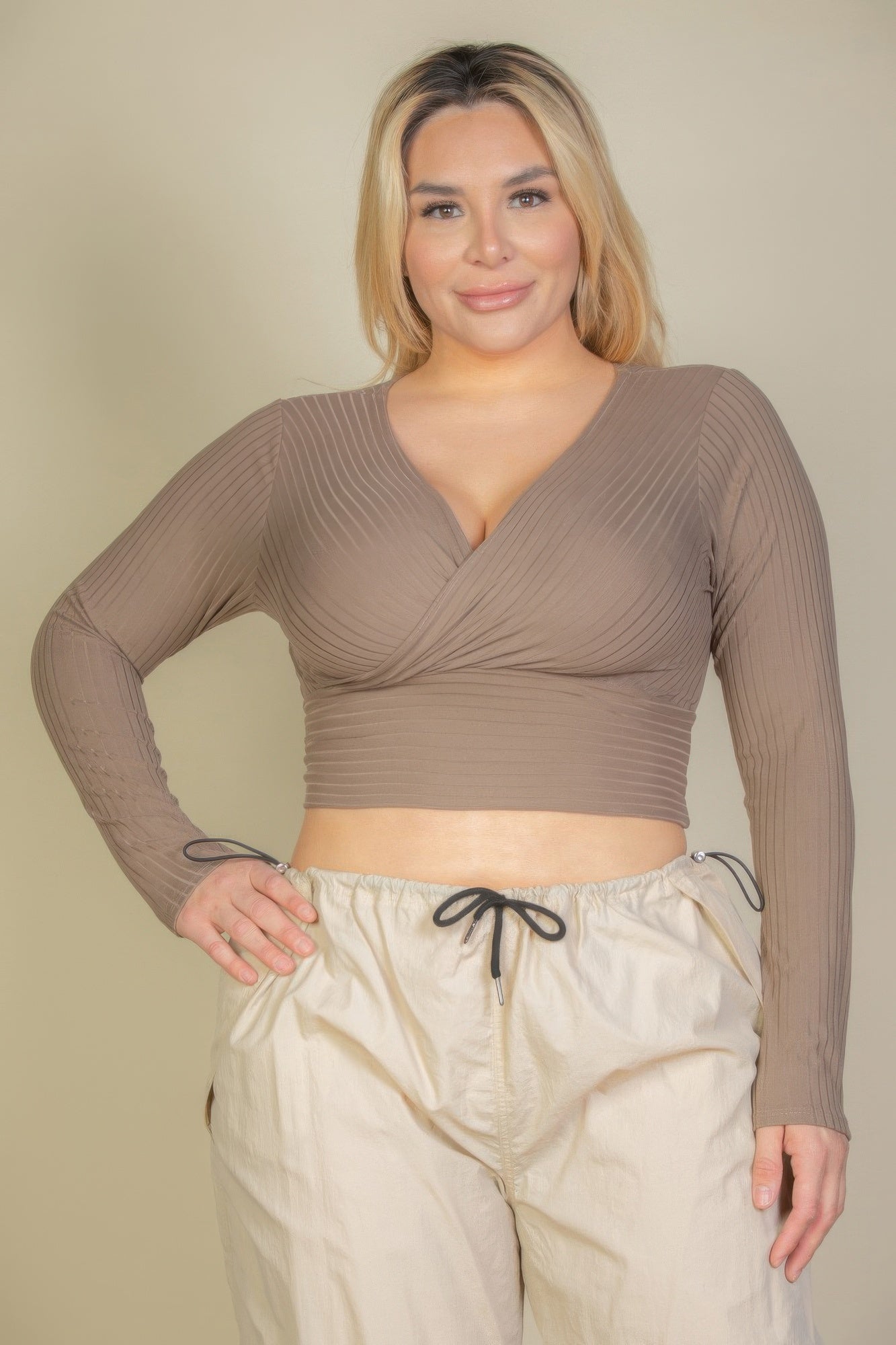 Ribbed Wrap Front Top -