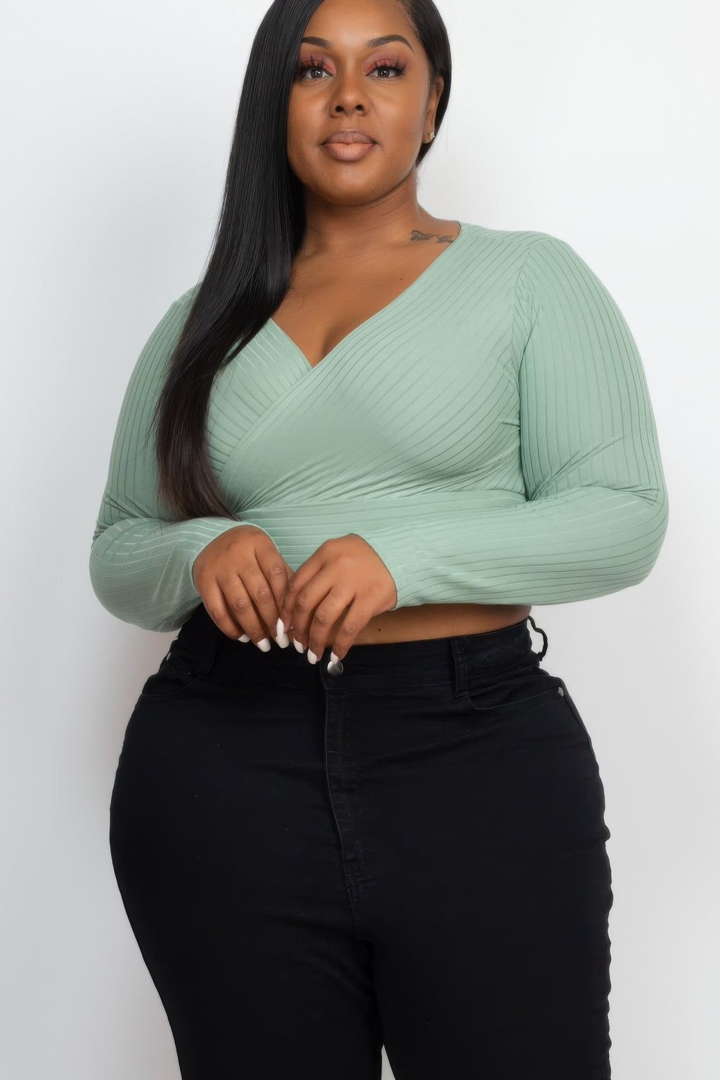 Ribbed Wrap Front Top - Green bay