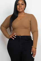 Ribbed Wrap Front Top - Mocha