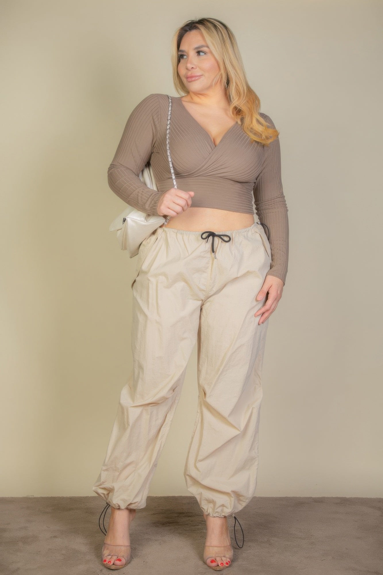 Ribbed Wrap Front Top -