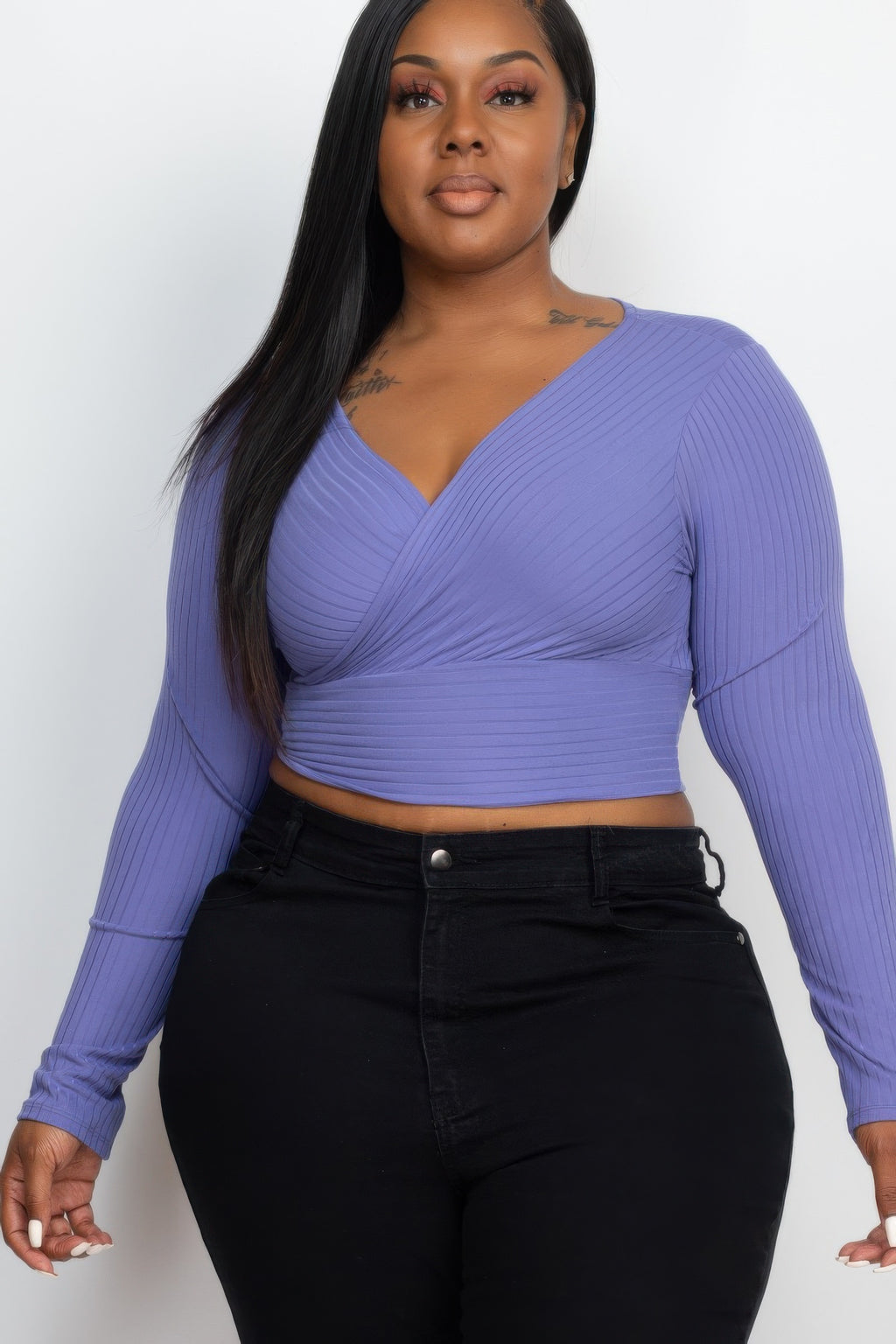 Ribbed Wrap Front Top - Chive blossom