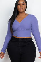 Ribbed Wrap Front Top - Chive blossom