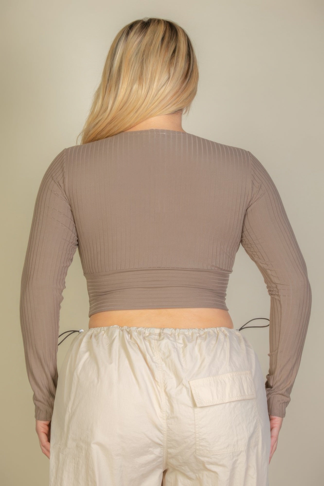Ribbed Wrap Front Top -