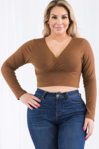 Ribbed Wrap Front Top - Downtown brown
