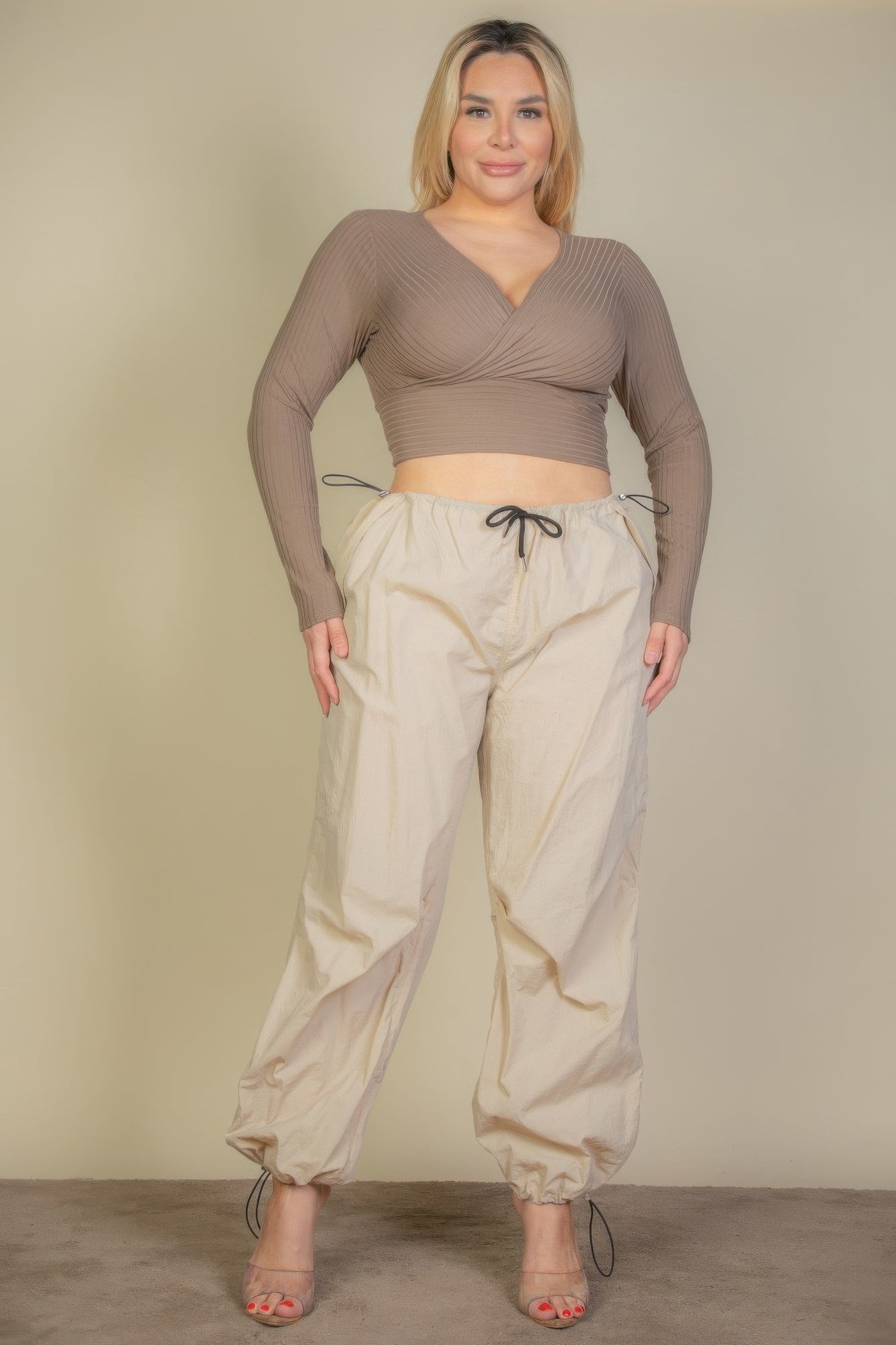 Ribbed Wrap Front Top -