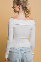 Ribbed Zip Bardot Knit Shirt -