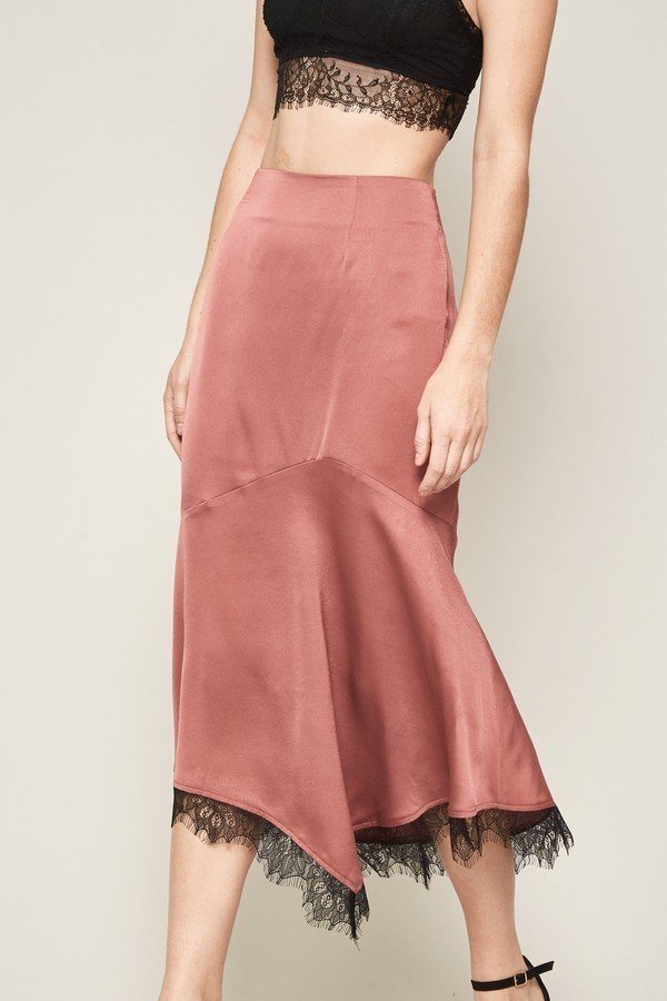 Rose Satin Lace Midi Skirt Secondary image