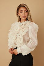 Ruffle Micro Crystal Long Sleeve Blouse -