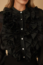 Ruffle Micro Crystal Long Sleeve Blouse -