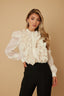 Ruffle Micro Crystal Long Sleeve Blouse - Beige