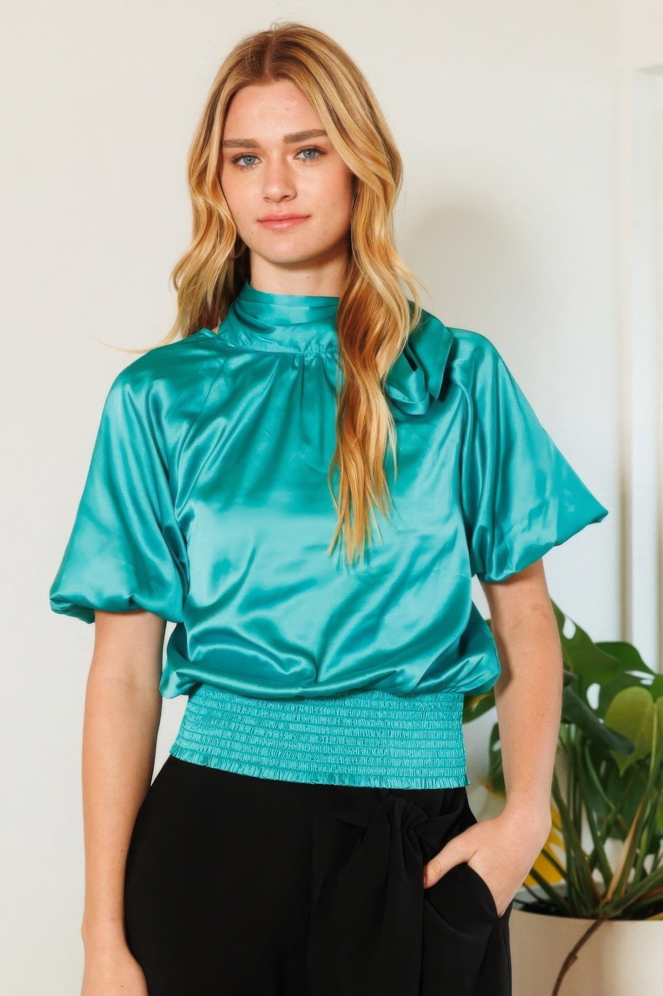 Satin Smocked Waist Blouse - L Main image