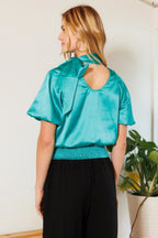 Satin Smocked Waist Blouse -