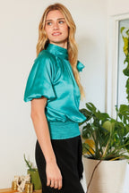 Satin Smocked Waist Blouse -