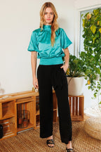 Satin Smocked Waist Blouse -