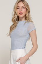 Sheer Cap Sleeve Mesh Top -