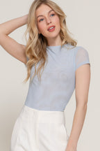 Sheer Cap Sleeve Mesh Top - Light blue