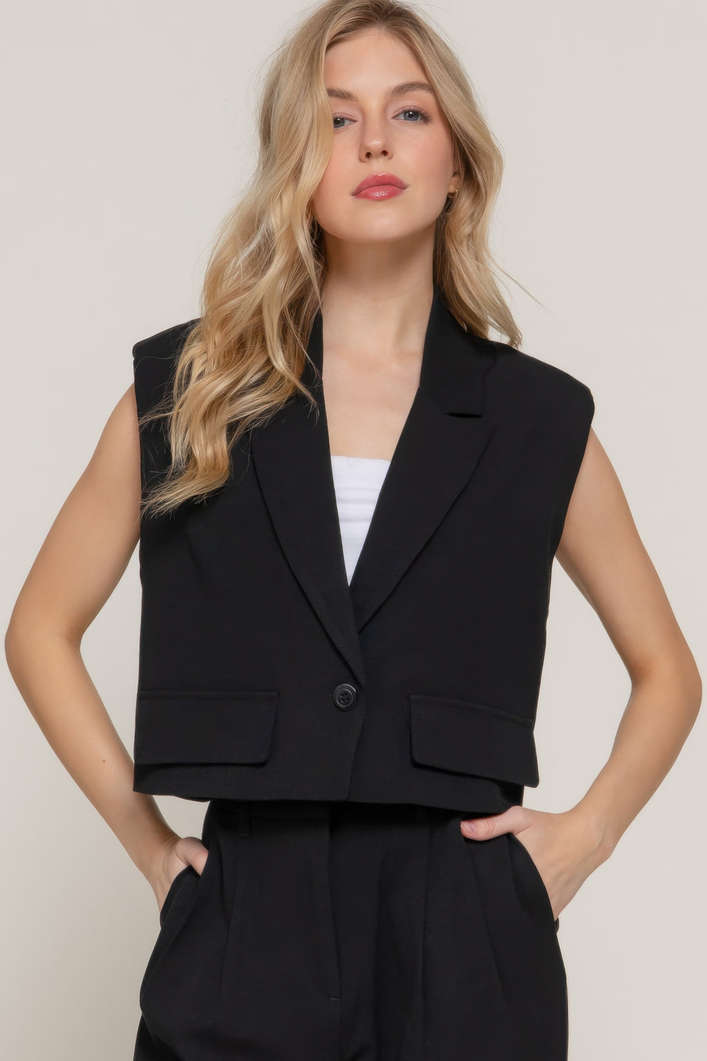 Structured Lapel Collar Vest - Black