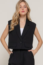 Structured Lapel Collar Vest - Black