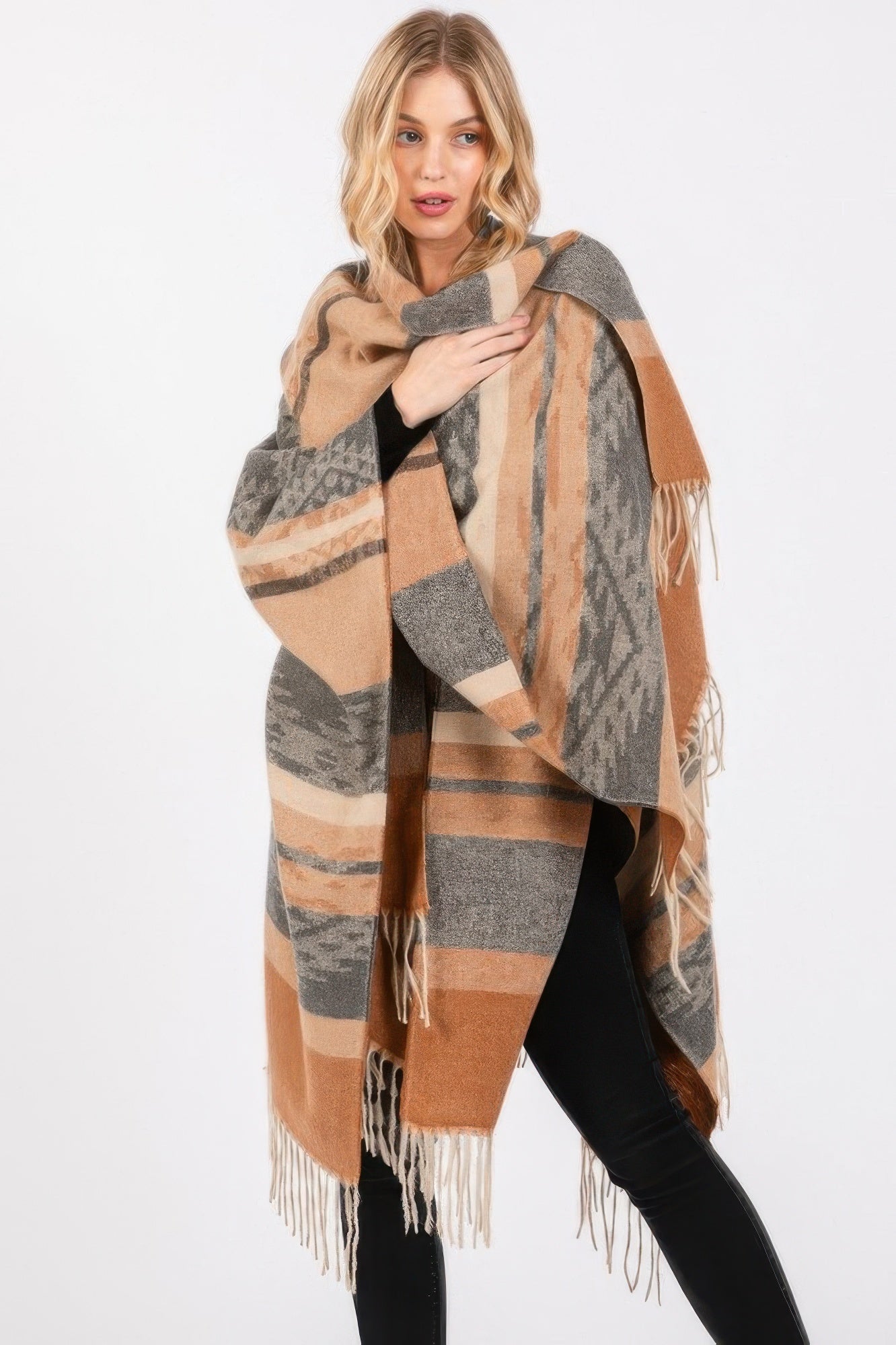 Tribal Fringe Knit Ruana Secondary image