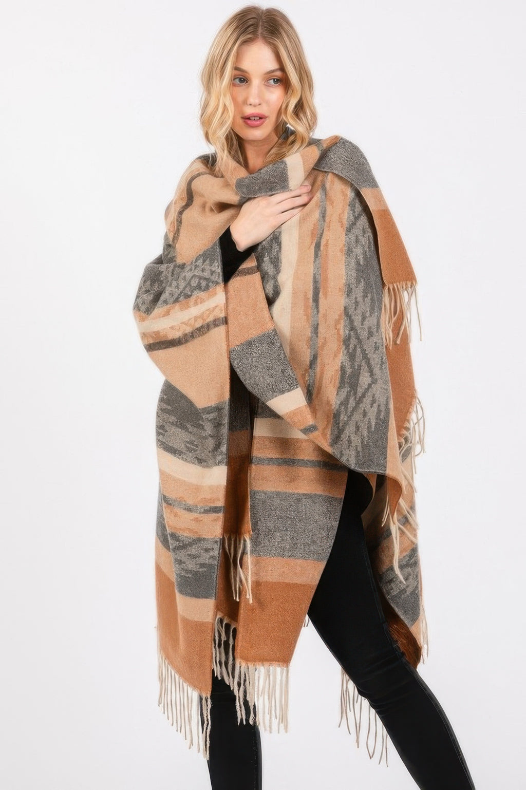 Tribal Fringe Knit Ruana -