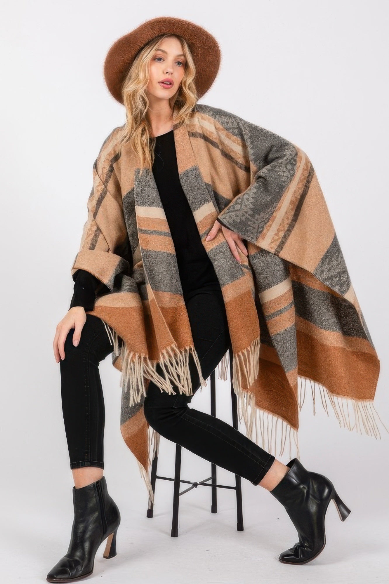 Tribal Fringe Knit Ruana -