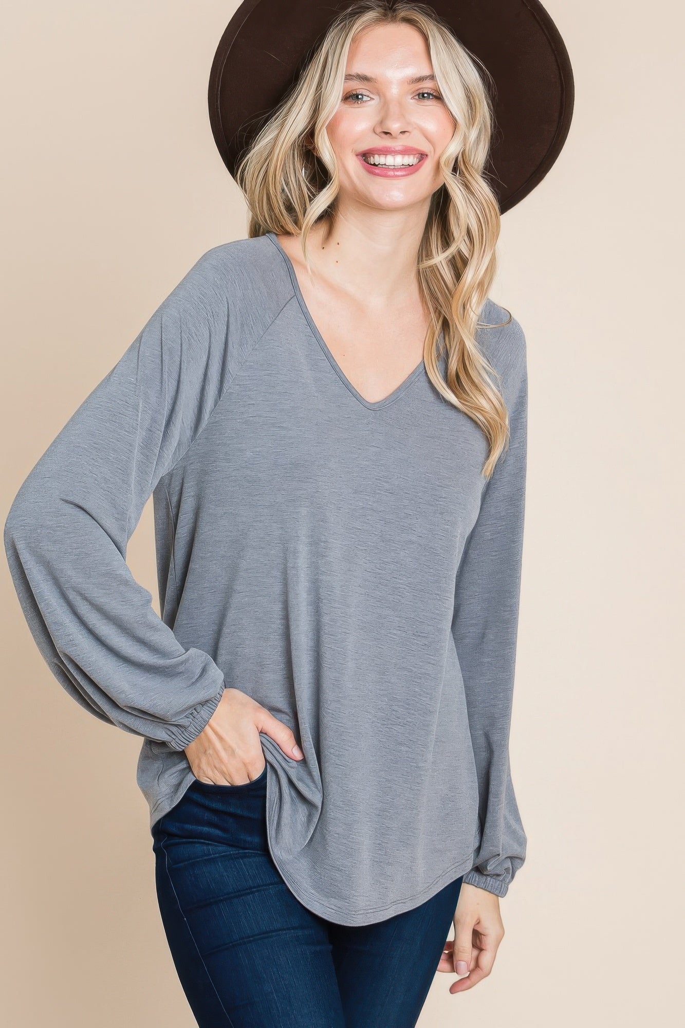 V Neck Relaxed Knit Pullover -