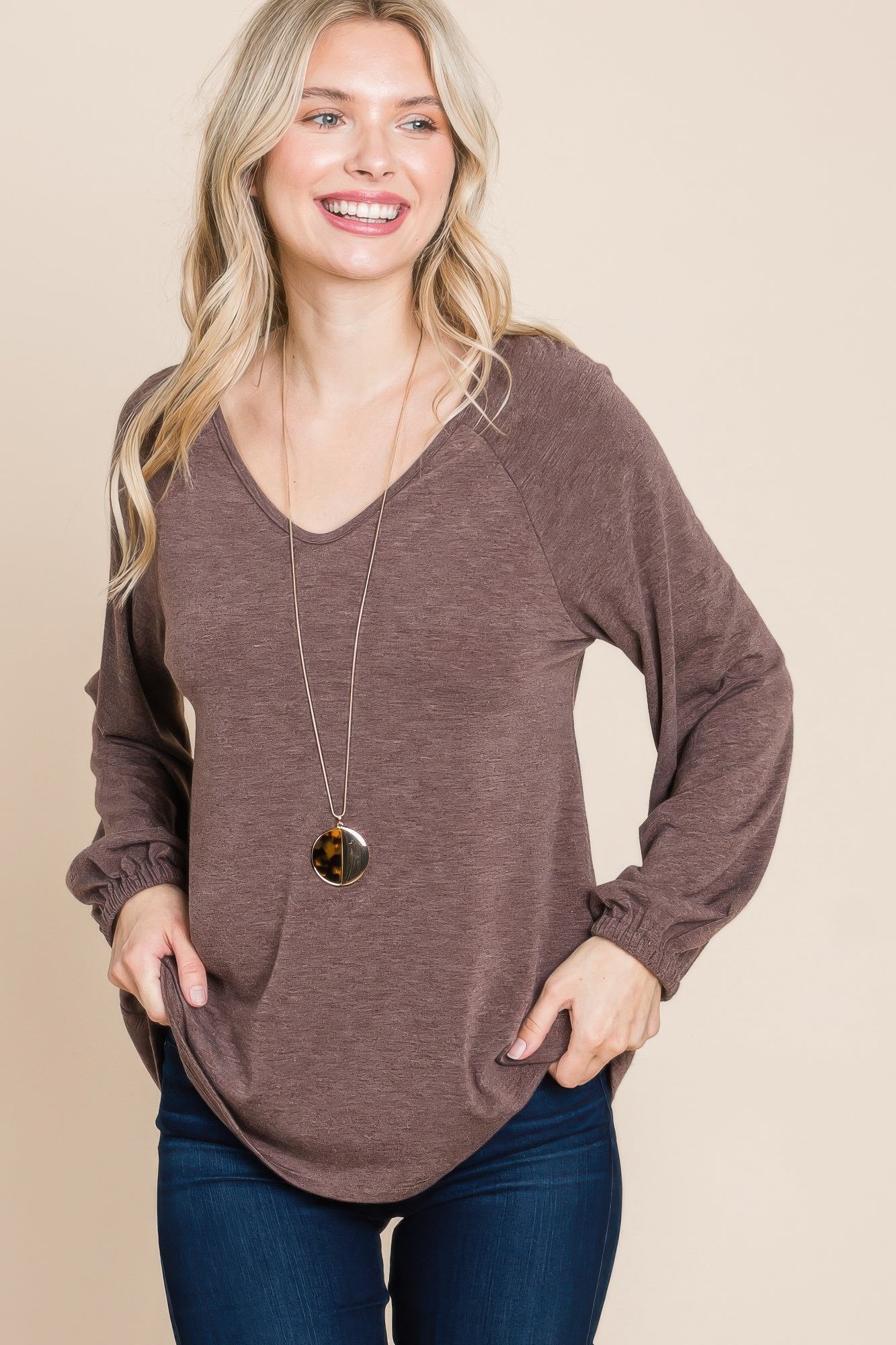 V Neck Relaxed Knit Pullover -