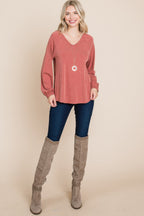 V Neck Relaxed Knit Pullover -