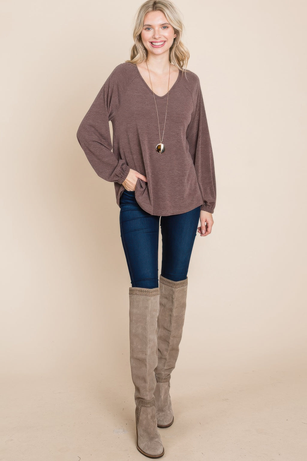 V Neck Relaxed Knit Pullover -
