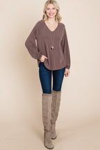 V Neck Relaxed Knit Pullover -