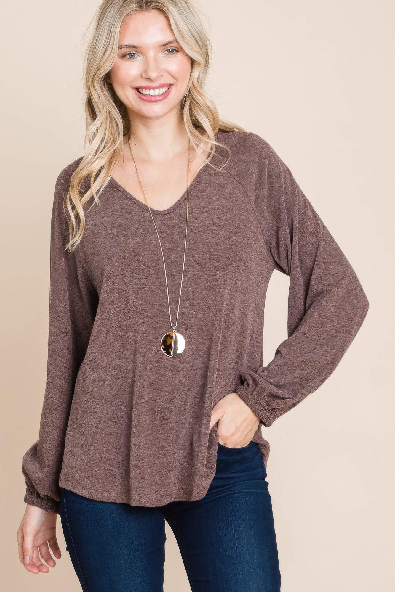 V Neck Relaxed Knit Pullover -